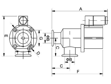 Клапан вакуумный угловой  GDQ-J40B KF40 Пневматический уплотнение - Сильфонное материал - Нержавеющая сталь 304SS